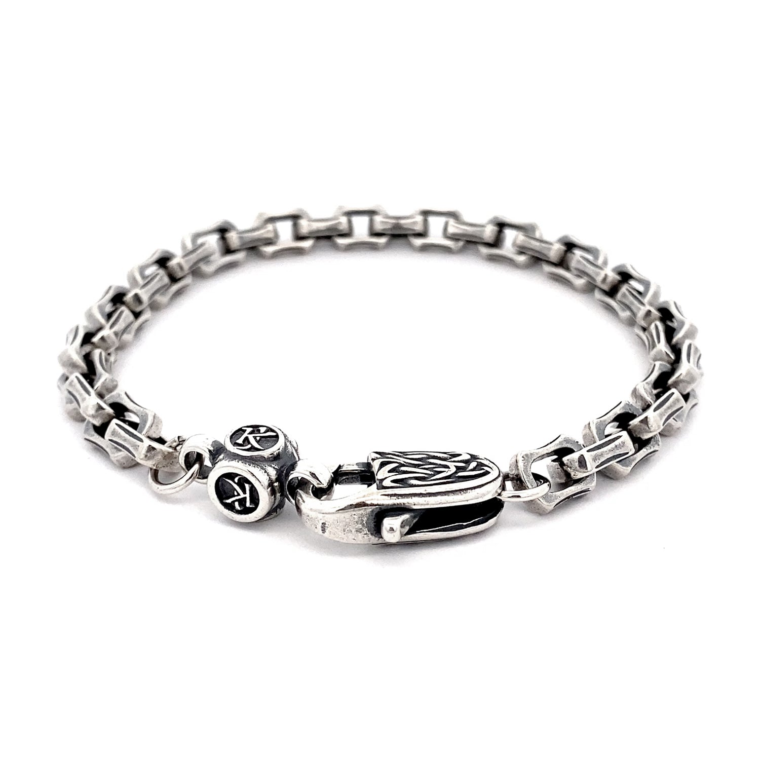 8.5" Oxidized Silver Medium Link Barrel End Bracelet