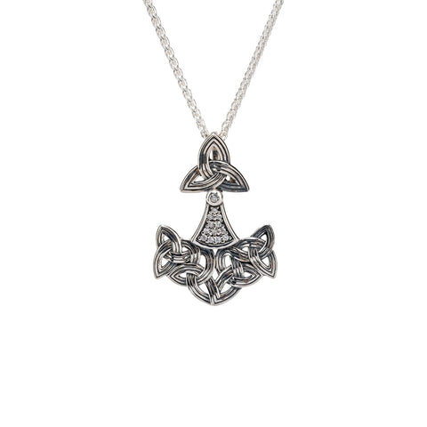 Sterling Silver CZ Thor's Hammer Pendant