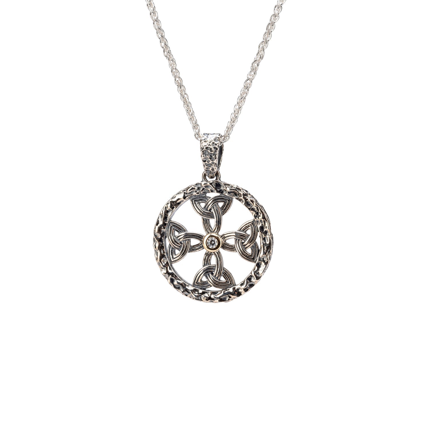 Sterling & Yellow Gold with CZ Celtic Cross