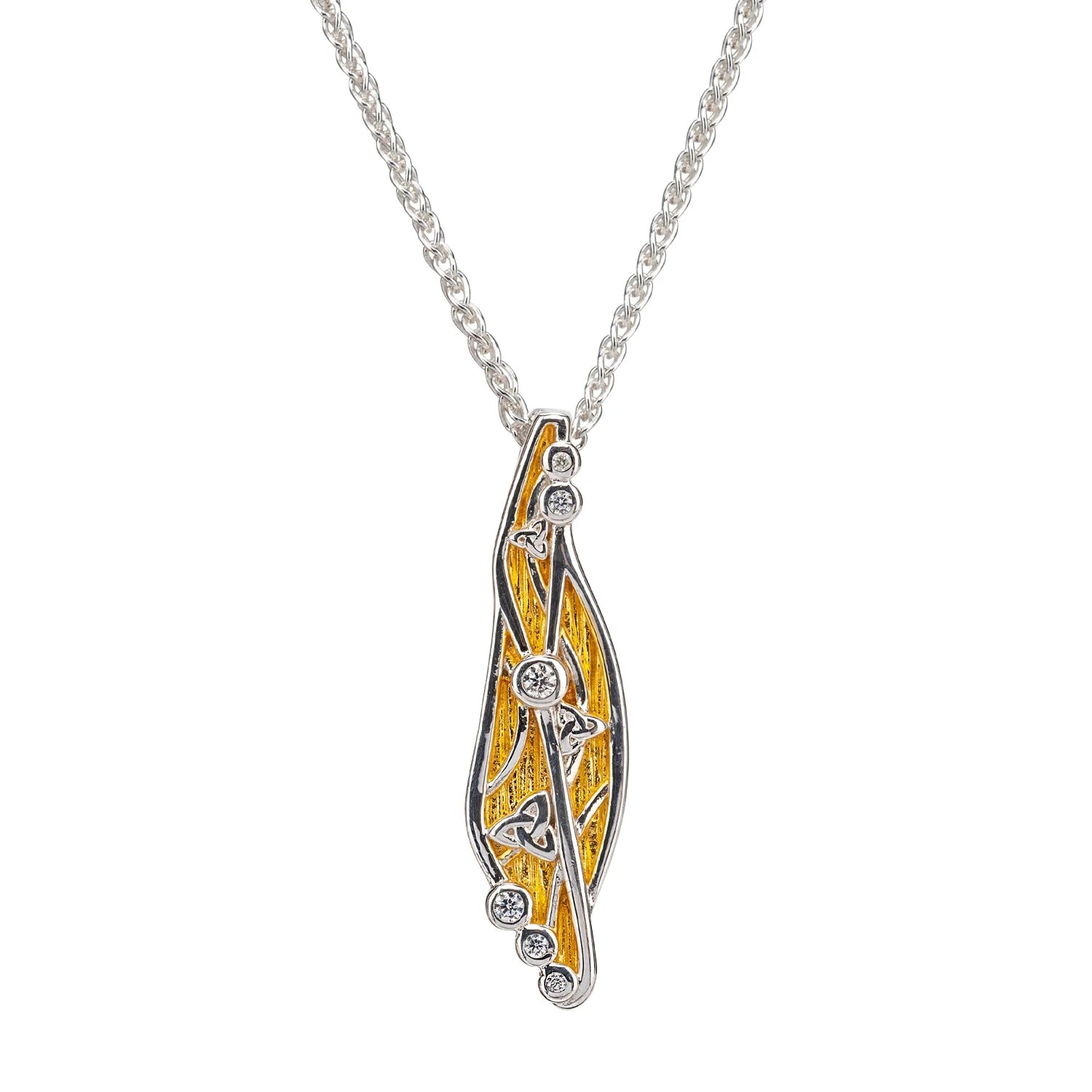 Sterling & 23K Gilded Gold CZ Celestial Trinity Necklace