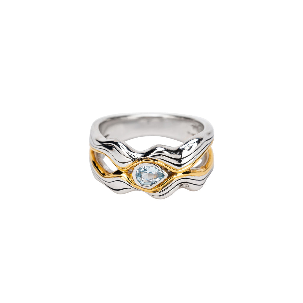 Sterling & Yellow Gold Blue Topaz "Rocks N Rivers" Ring