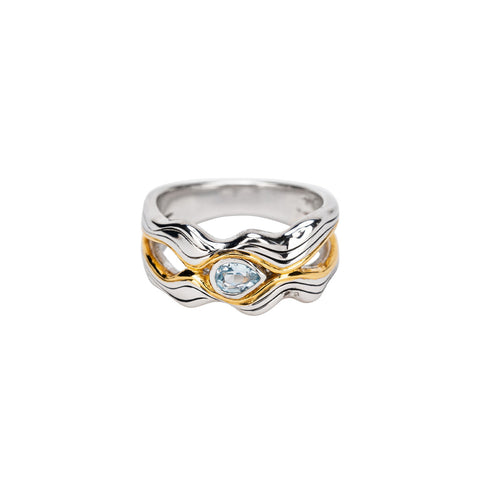 Sterling & Yellow Gold Blue Topaz "Rocks N Rivers" Ring