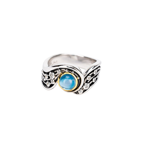 Sterling & 10k London Blue Topaz & CZ Celestial Ring