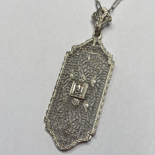 10k Melee Diamond Filigree Necklace