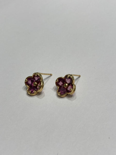 14k Rhodolite Garnet Flower Post Earrings