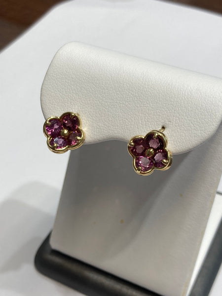 14k Rhodolite Garnet Flower Post Earrings