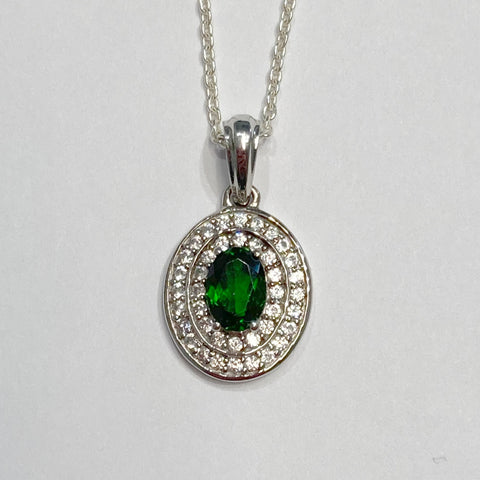 Sterling Silver Synthetic Emerald & Cubic Zirconia Necklace