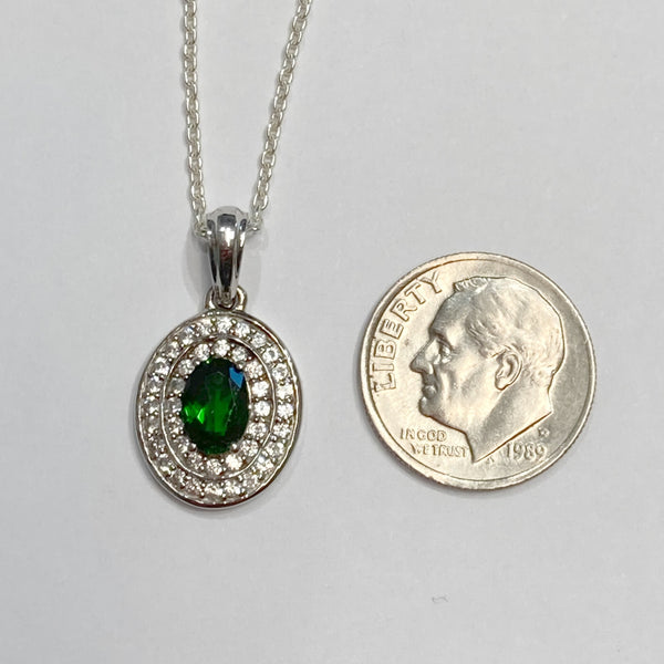 Sterling Silver Synthetic Emerald & Cubic Zirconia Necklace