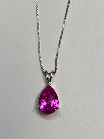 Sterling Silver Pear-Shaped Pink Stone Pendant Necklace