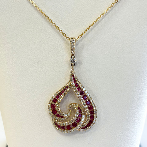 14k Ruby & Diamond Fashion Pendant Necklace