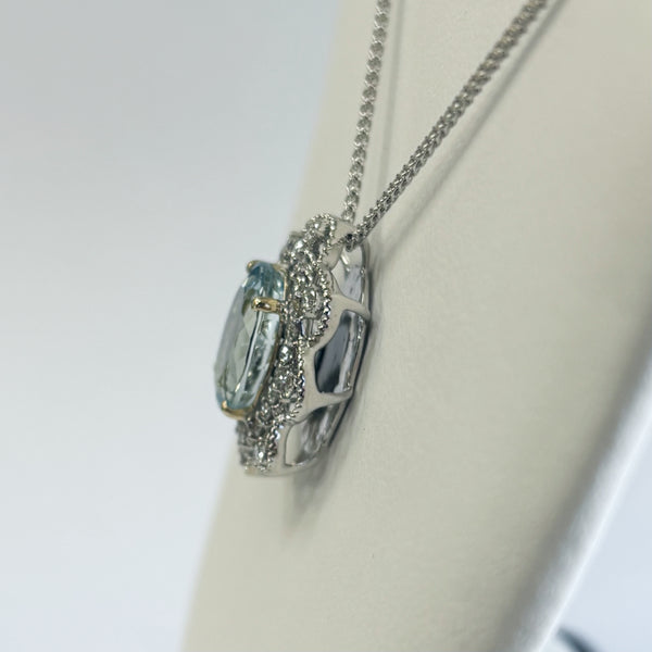 14k Aquamarine & Diamond Filigree Pendant
