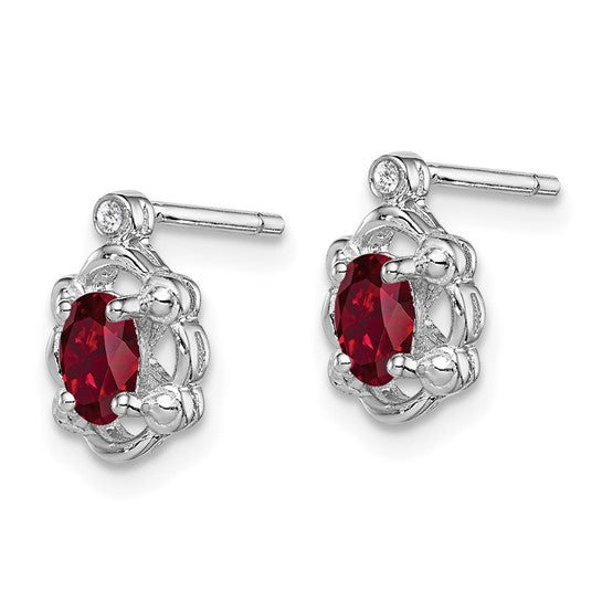 Sterling Silver Oval Ruby & Diamond Post Earrings