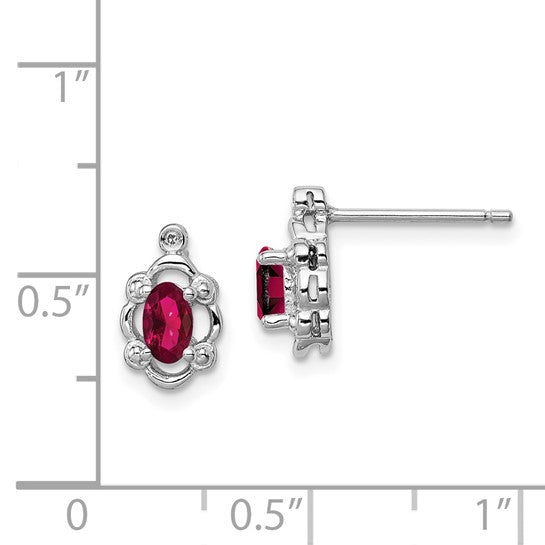 Sterling Silver Oval Ruby & Diamond Post Earrings