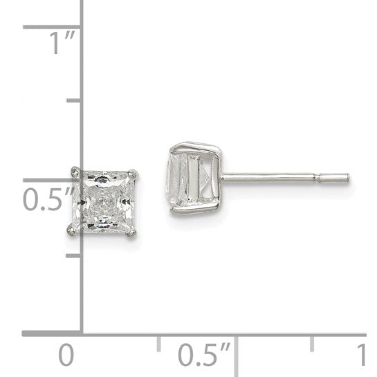 Sterling Silver 5MM Princess-Cut Cubic Zirconia Earrings