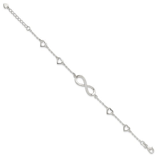 Sterling Silver Cubic Zirconia Infinity & Heart Bracelet