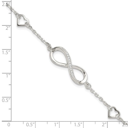 Sterling Silver Cubic Zirconia Infinity & Heart Bracelet