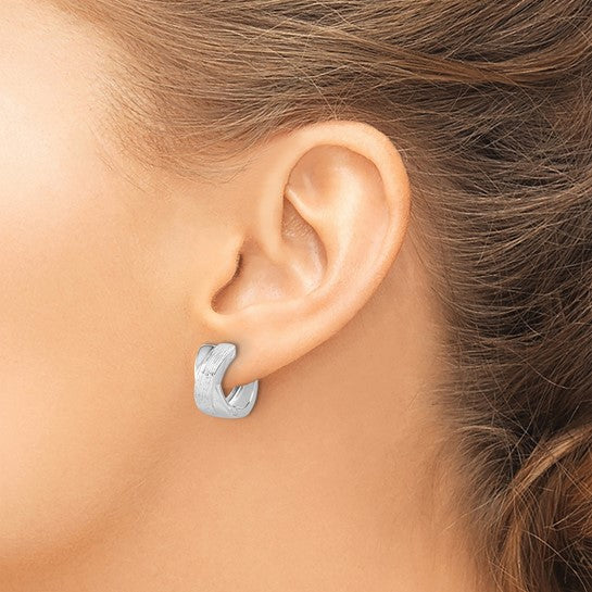 Sterling Silver Polished Diamond-Cut Hinged Hoop Earrings