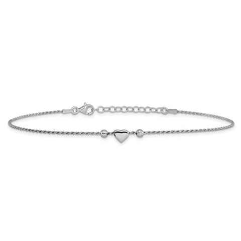 Sterling Silver Polished Heart Anklet