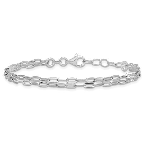 Sterling Silver Paperclip Polished Multi-Strand Bracelet