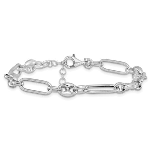 Sterling Silver Polished Puffy Gucci & Oval Link Bracelet