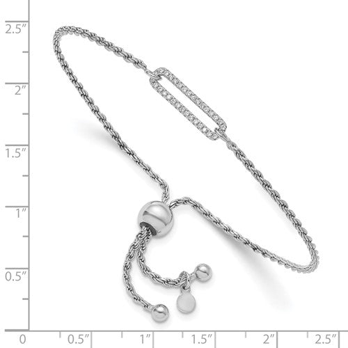 Sterling Silver Polished Cubic Zirconia Adjustable Bracelet