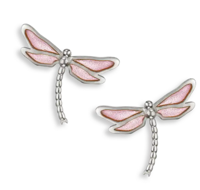 Sterling Silver Pink Enamel Dragonfly Post Earrings