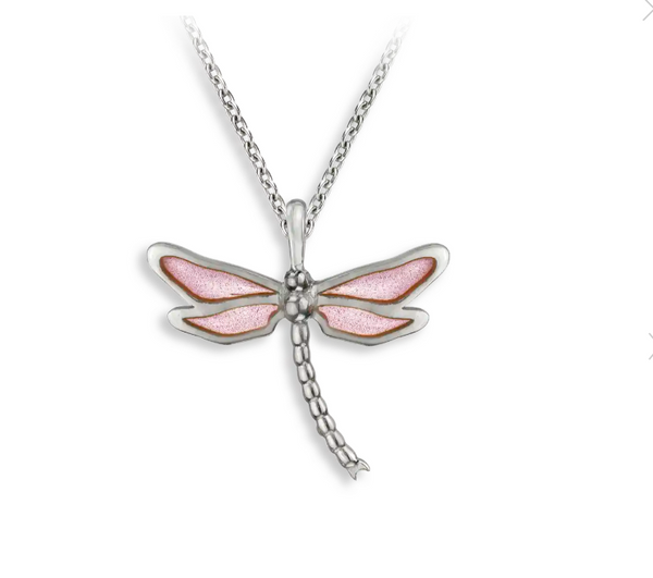 Sterling Silver Small Pink Enamel Dragonfly Necklace