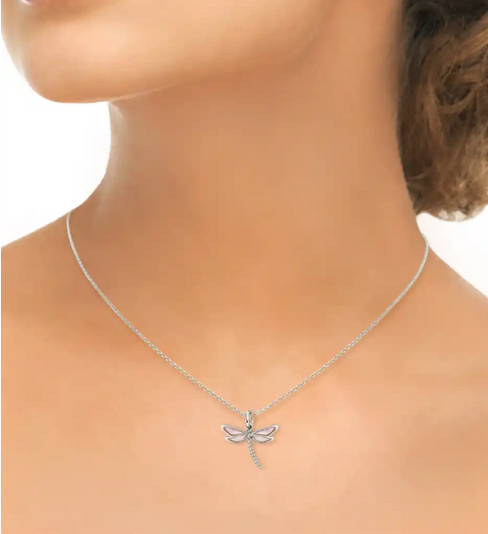 Sterling Silver Small Pink Enamel Dragonfly Necklace