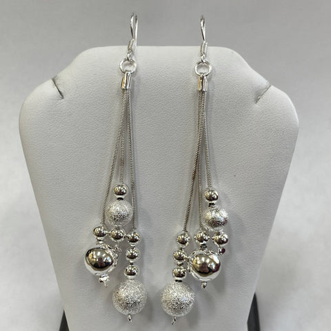 Silver-Tone Triple Bead Dangle Earrings