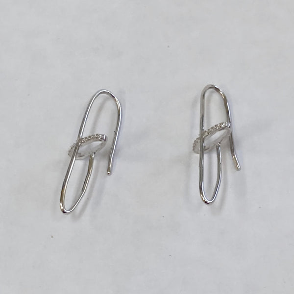 Sterling Silver Melee Diamond Cross Earrings