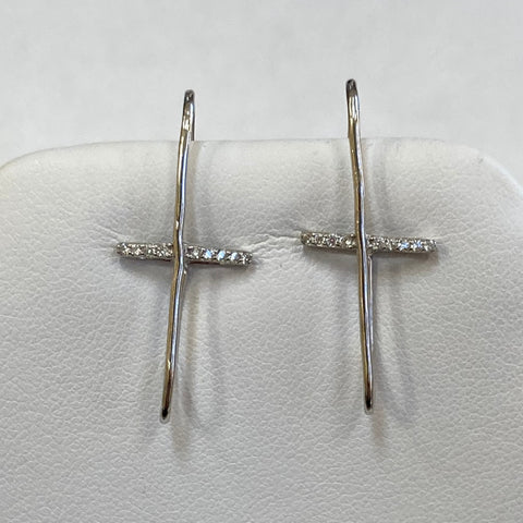 Sterling Silver Melee Diamond Cross Earrings