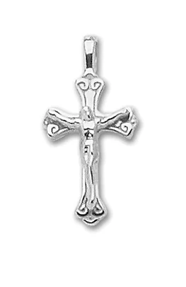 Solid Sterling Silver Small Scroll Crucifix