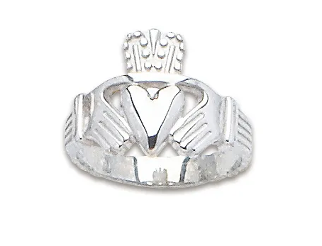Sterling Silver Solid Men's Claddagh Ring w/ Celtic Knot Shank
