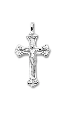 Solid Sterling Silver Medium Scroll Crucifix