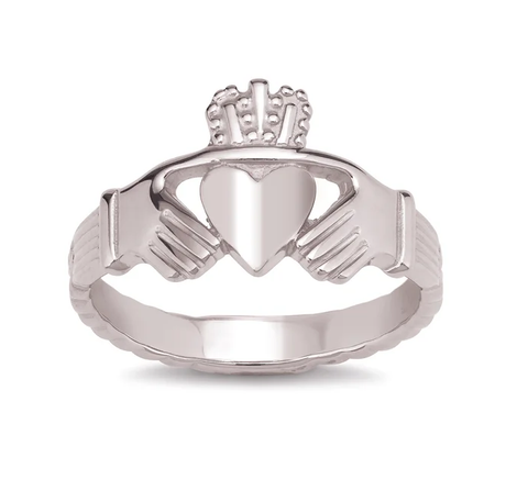 Sterling Silver Solid Ladies Claddagh Ring w/ Celtic Knot Shank