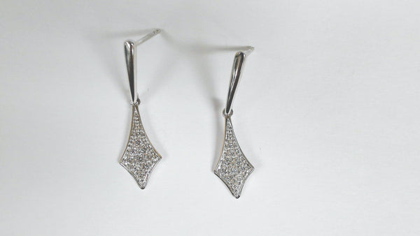 14KWG Diamond-Shaped Diamond Dangle Earrings