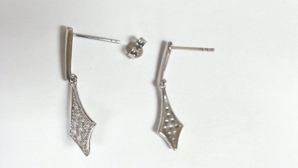 14KWG Diamond-Shaped Diamond Dangle Earrings