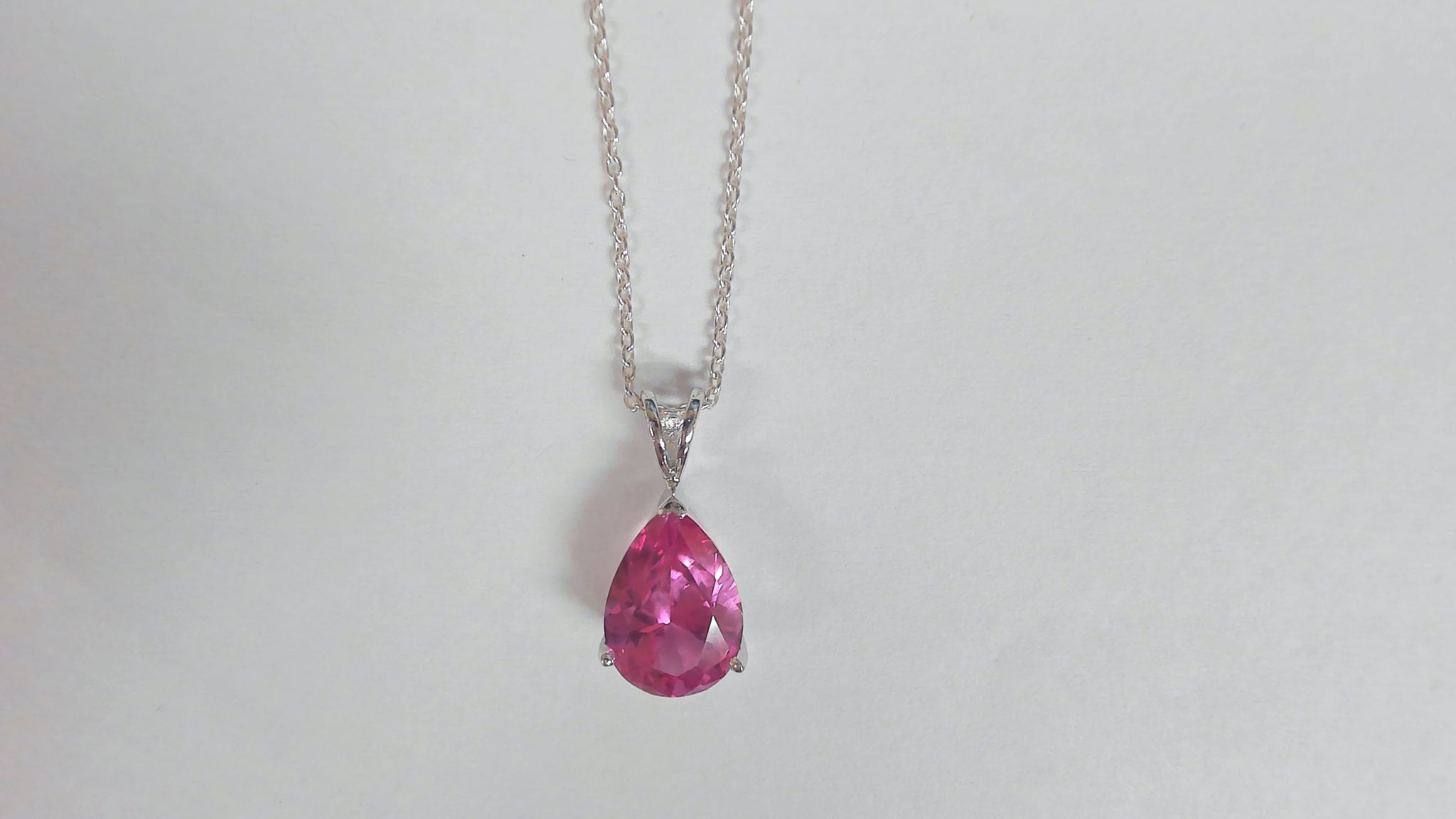 Sterling Silver Pear-Shaped Pink Stone Pendant Necklace