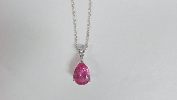 Sterling Silver Pear-Shaped Pink Stone Pendant Necklace