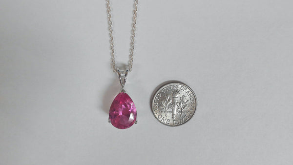 Sterling Silver Pear-Shaped Pink Stone Pendant Necklace