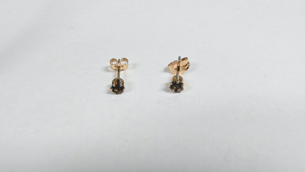 14KYG 3MM Smoky Quartz Stud Earrings