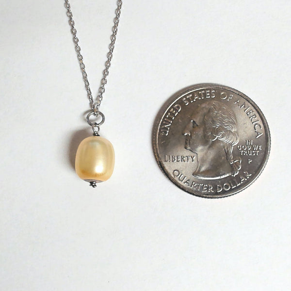 Sterling Silver Freshwater Rice Gold Pearl Pendant with Chain