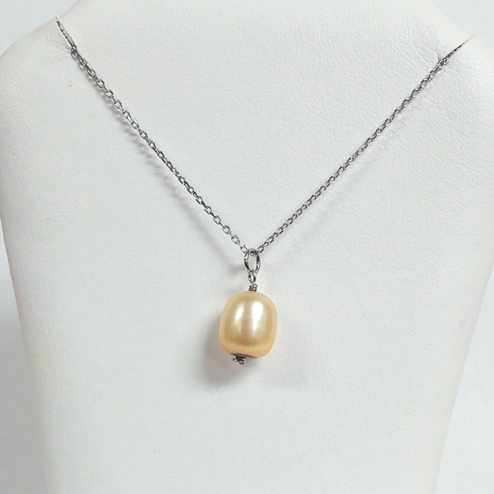 Sterling Silver Freshwater Rice Gold Pearl Pendant with Chain