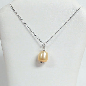 Sterling Silver Freshwater Rice Gold Pearl Pendant with Chain