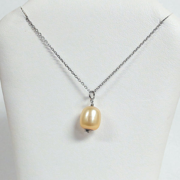 Sterling Silver Freshwater Rice Gold Pearl Pendant with Chain