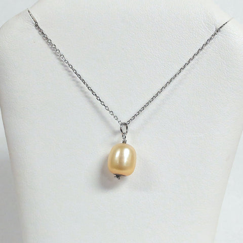 Sterling Silver Freshwater Rice Gold Pearl Pendant with Chain
