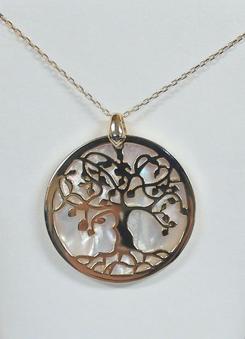 Sterling/Gold-Plated Mother of Pearl Tree of Life Pendant Necklace