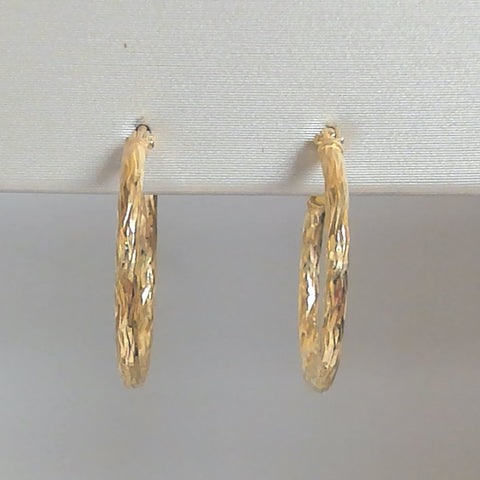Sterling Silver / Gold-Plated Diamond-Cut Round Hoop Earrings
