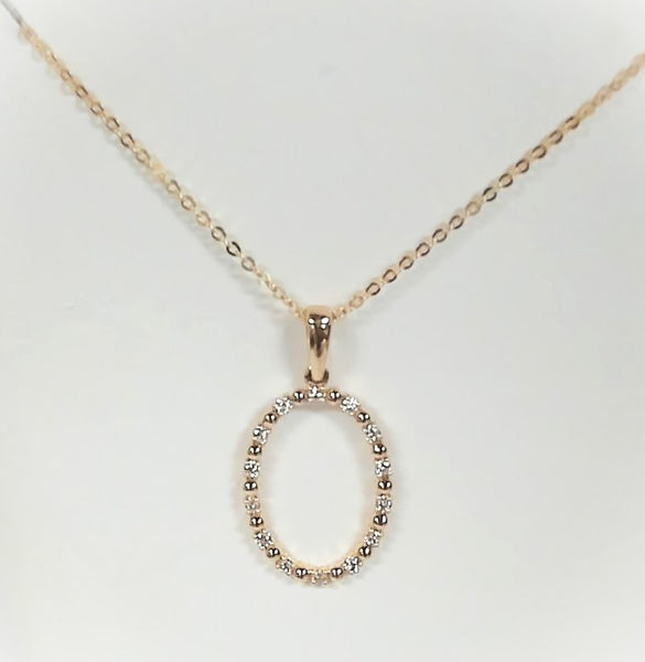 14K Diamond Beaded Oval Open Pendant Necklace