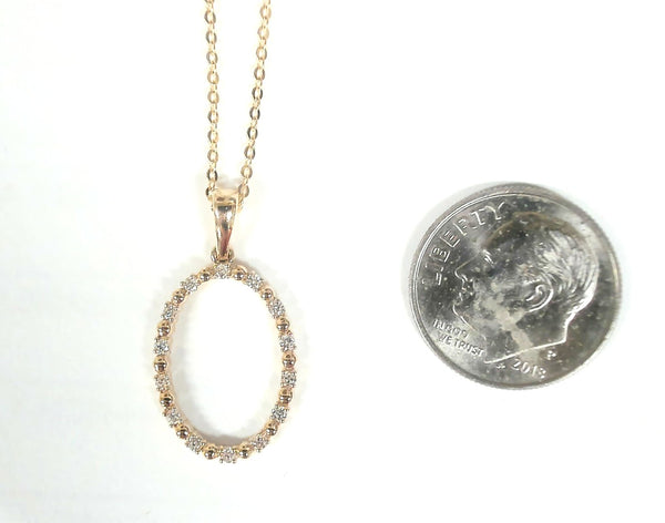 14K Diamond Beaded Oval Open Pendant Necklace